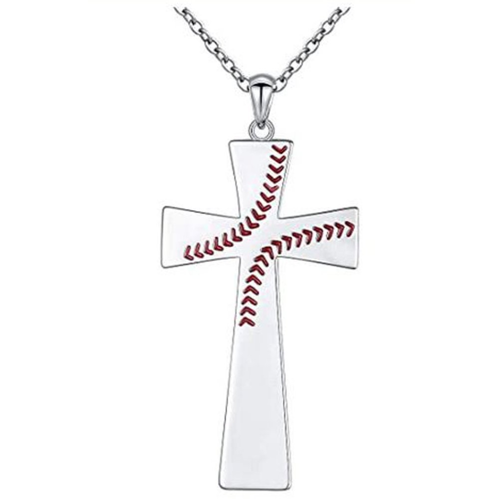 S925 Sterling Silver BASEBALL CROSS 24" Necklace